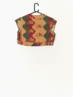 Vintage Quilted Cropped Vest With Unique Plant Print Medium 2