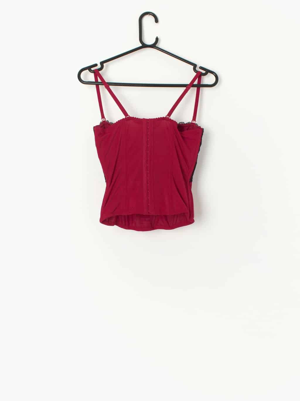 Vintage Satin Pink Corset With Black Lace Detail Small 34d 3