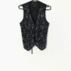 Vintage Sparkly Silk Vest In Black With Beads And Sequins Small