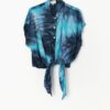 Vintage Y2k Crop Top Blue Tie Dye With Abalone Shell Buttons Medium Large