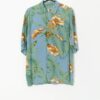 Vintage Y2k Hawaiian Shirt In Blue With Floral Print With Plant Pattern Medium