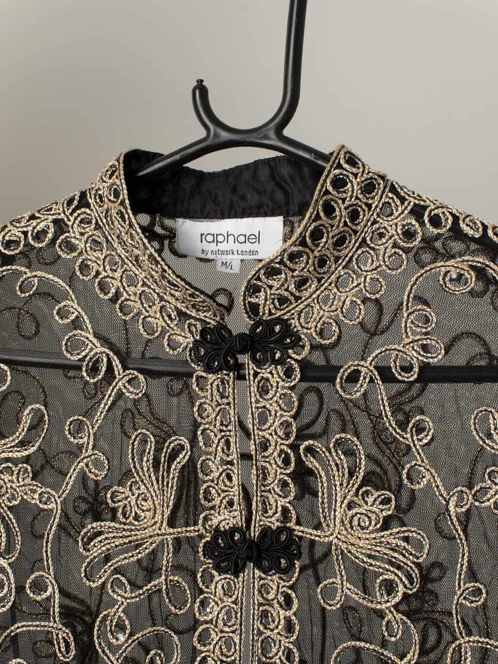 Y2k Vintage Sheer Mesh Top Black With Mesh Ropework And Frog Closures Medium 2