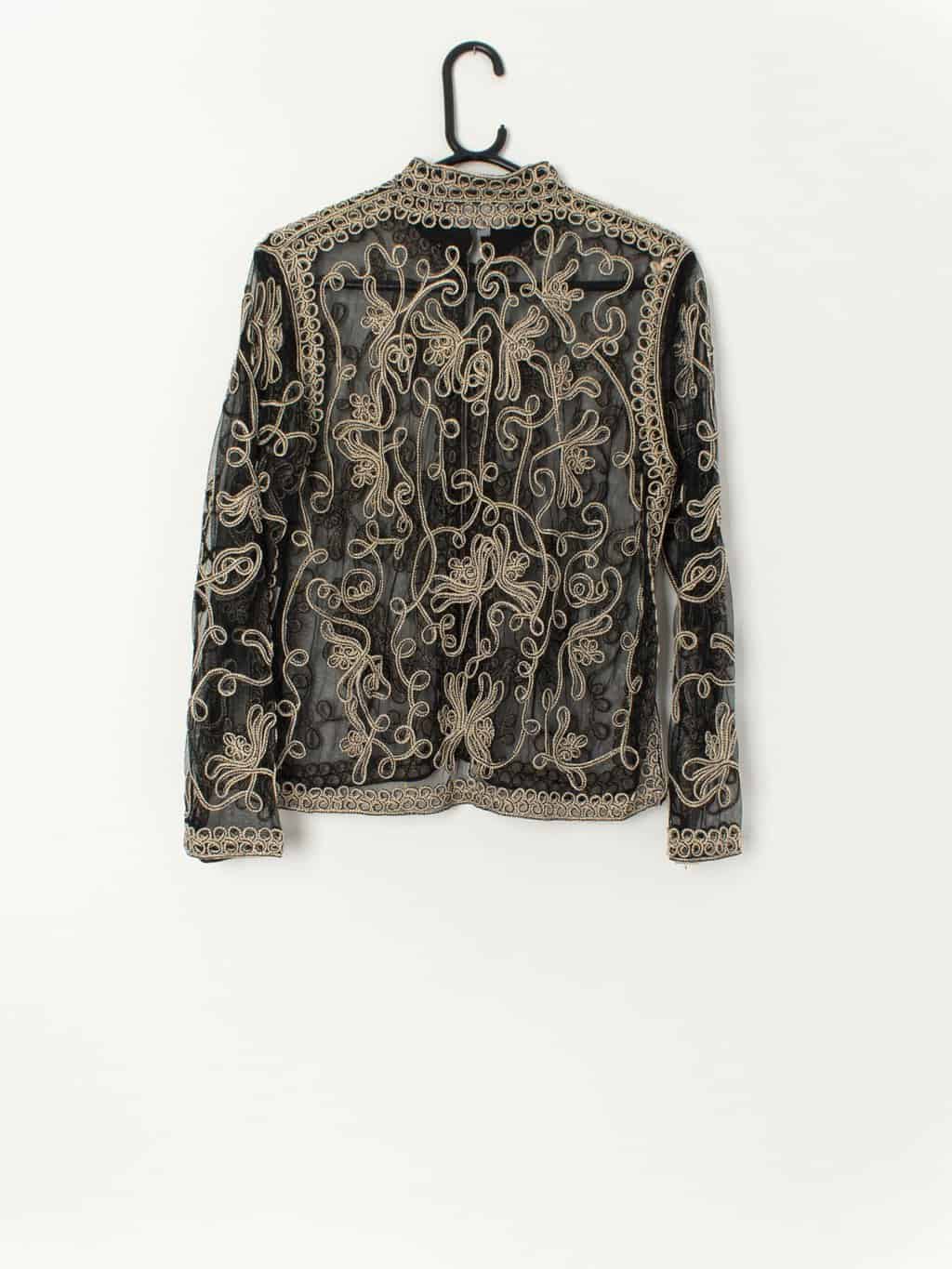 Y2k Vintage Sheer Mesh Top Black With Mesh Ropework And Frog Closures Medium 3