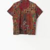60s Vintage Red Summer Blouse Handmade With Vibrant Artistic Print Large 2