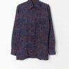 70s Vintage Floral Print Shirt In Navy With Long Sleeves Medium