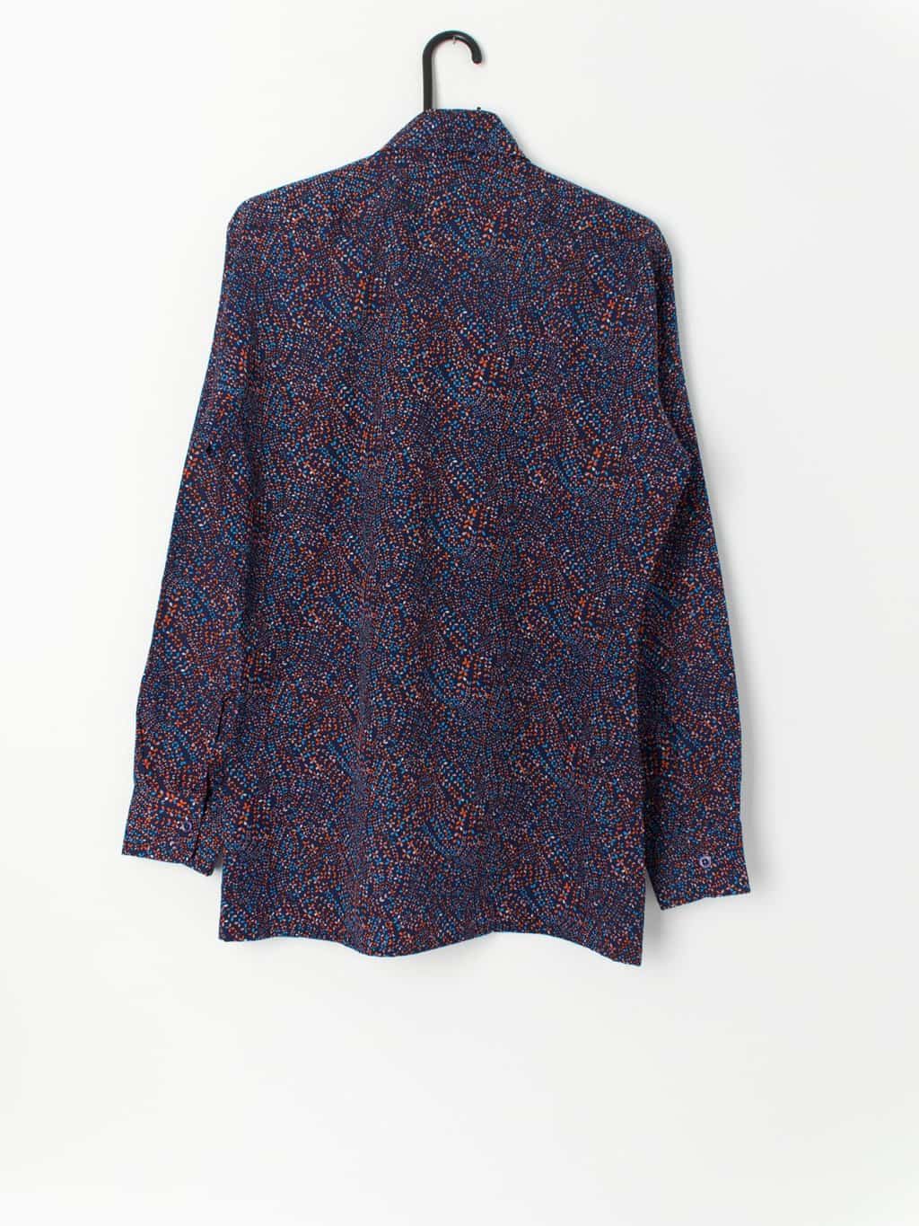 70s Vintage Floral Print Shirt In Navy With Long Sleeves Medium 3