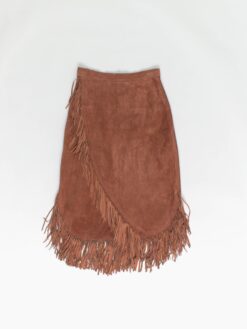 70s Vintage Suede Fringed Skirt Brown Xs Small Waist 25