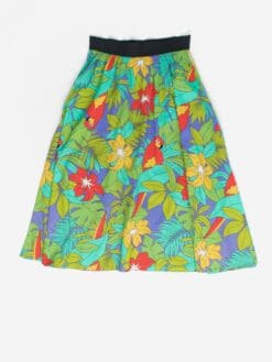 80s Vintage Parrot A Line Skirt With Bold Print And Elasticated Waist Medium Large