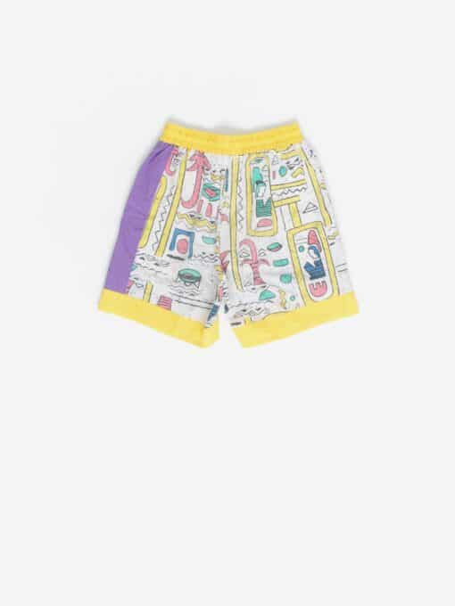 80s Vintage Yellow Beach Shorts With Egyptian Hyroglifics 7 8 Years