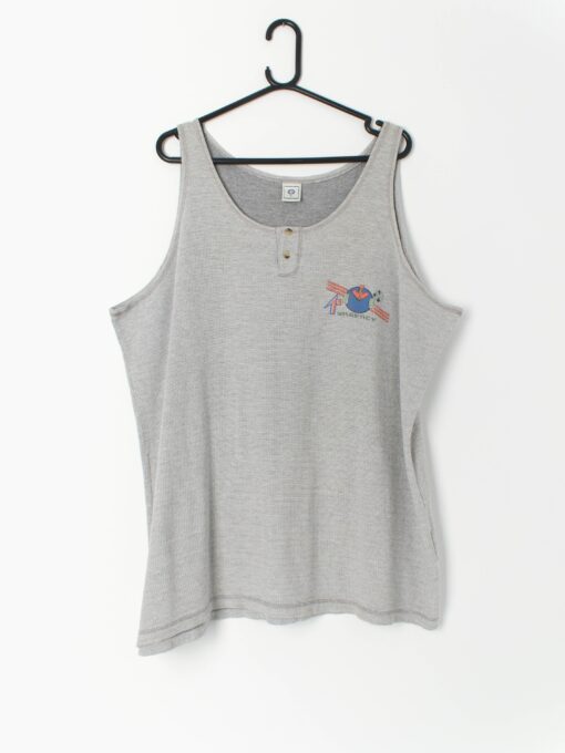 90s Grey Sports Vest With Round Neckline Retro Logo 2xl