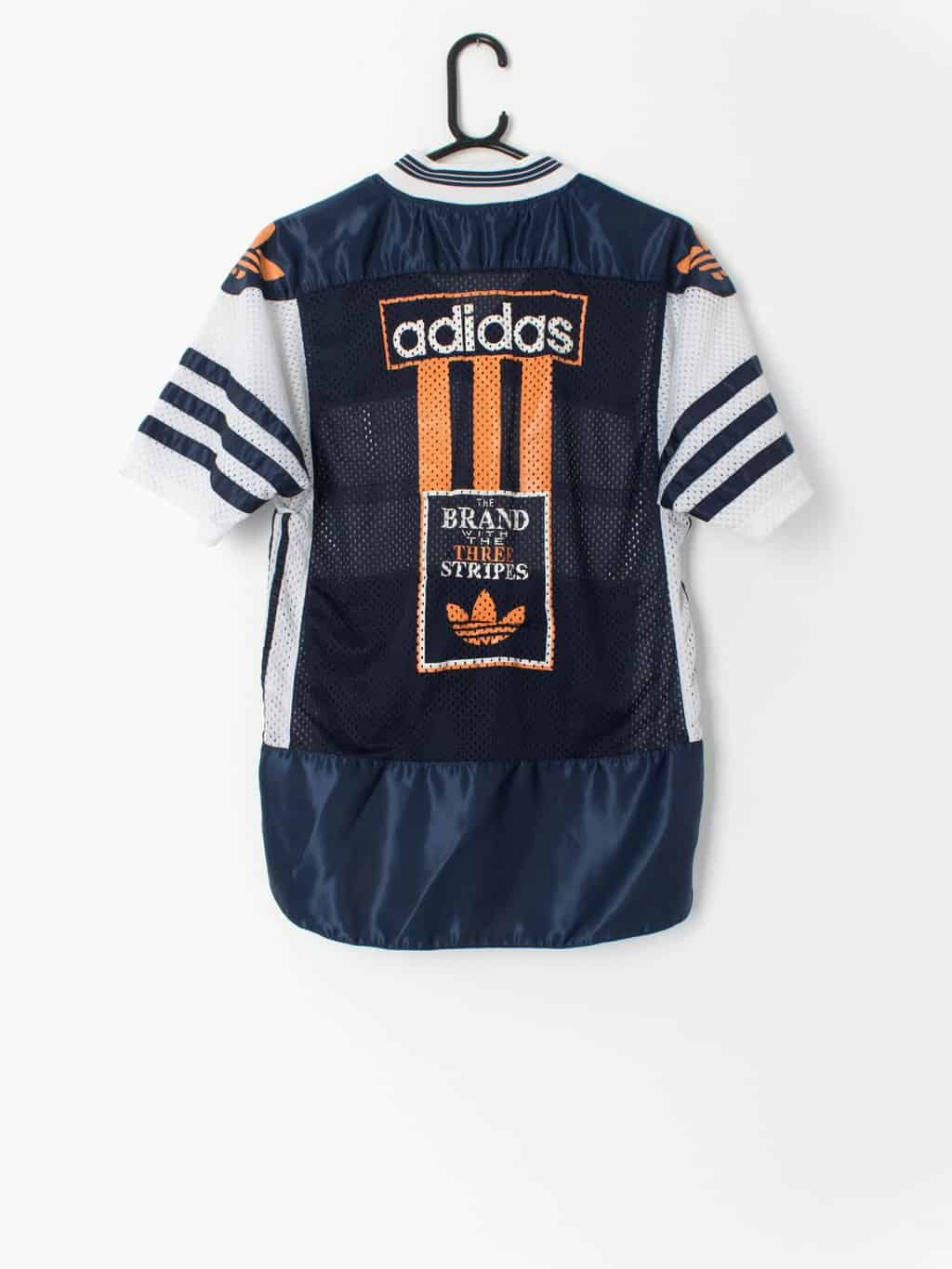 90s vintage Adidas sports t-shirt, navy with bold orange print - Age 11 ...