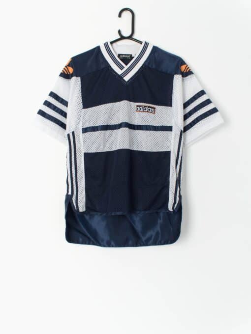 90s Vintage Adidas Sports T Shirt Navy With Bold Orange Print Age 11 12