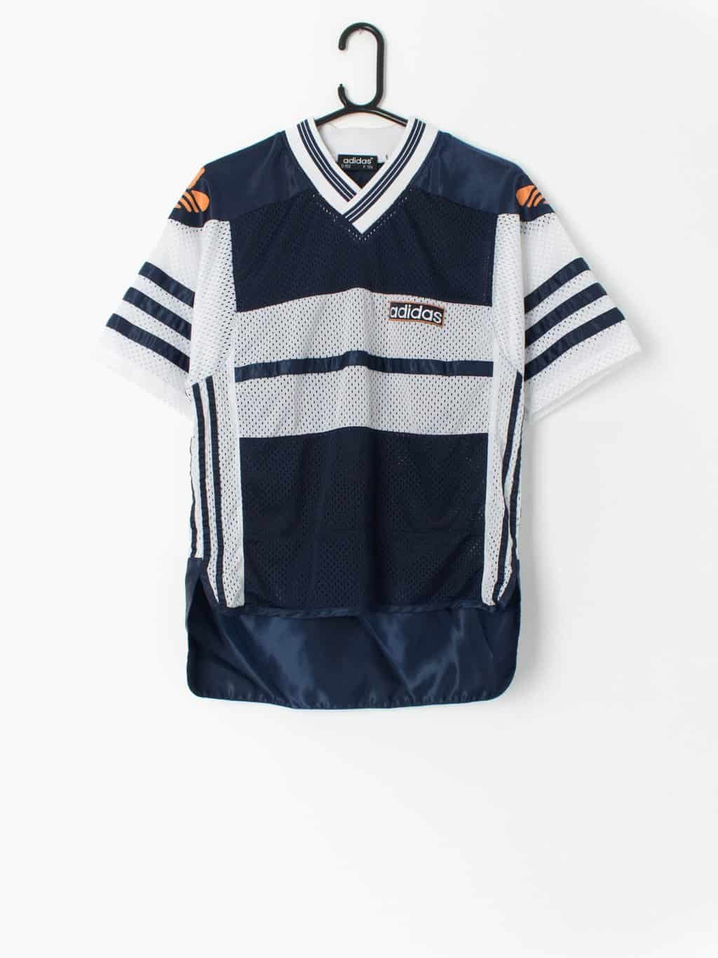 90s vintage Adidas sports t-shirt, navy with bold orange print - Age 11 ...