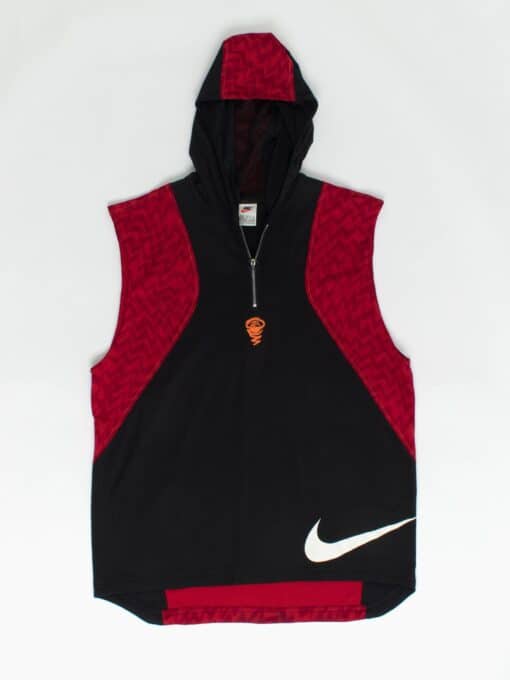 90s Vintage Nike Basketball Vest Sleeveless Hoodie Black And Red Zig Zag Print Large