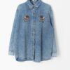90s Womens Denim Shirt With Embroidered Animal In Boot Design 2xl