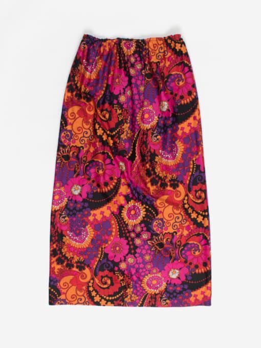 Vintage 70s Maxi Skirt With Psychedelic Floral Print 30 Waist Medium Large