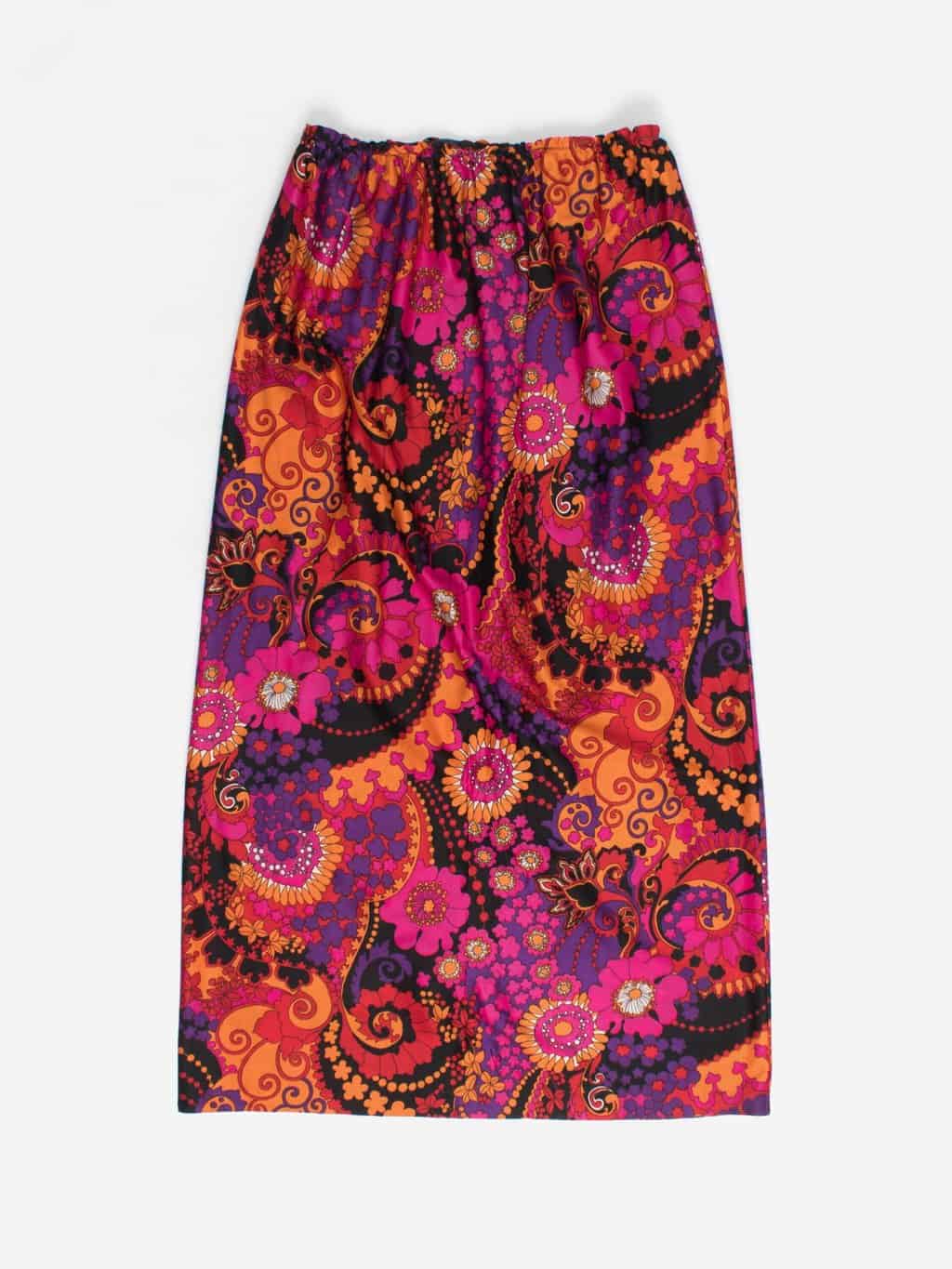 Vintage 70s Maxi Skirt With Psychedelic Floral Print 30 Waist Medium Large