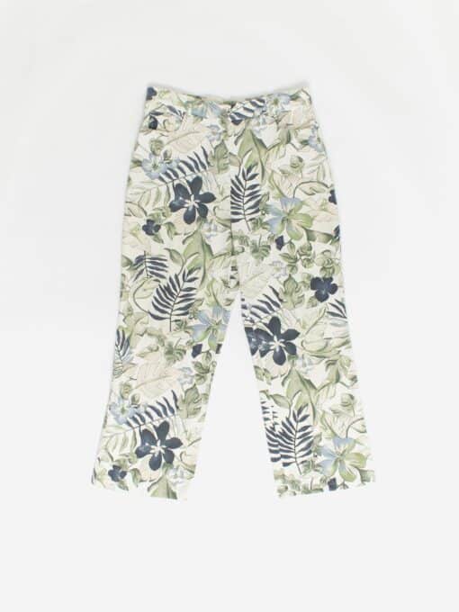 Vintage Cropped Capri Trousers 30 X 245 Green Floral Print