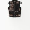 Vintage Denim Leopard Print Zip Vest With Cute Cat Detail Small
