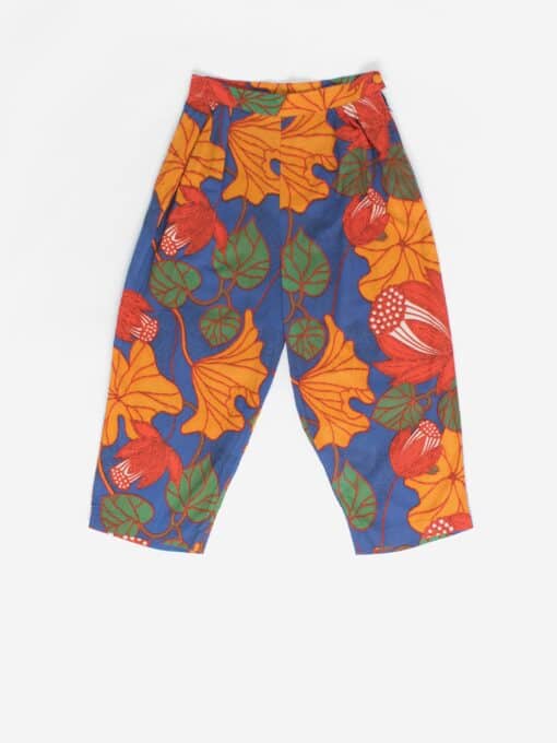 Vintage Handmade Cropped Trousers 27 Waist 60s Bold Floral Pattern In Orange Red And Blue Small