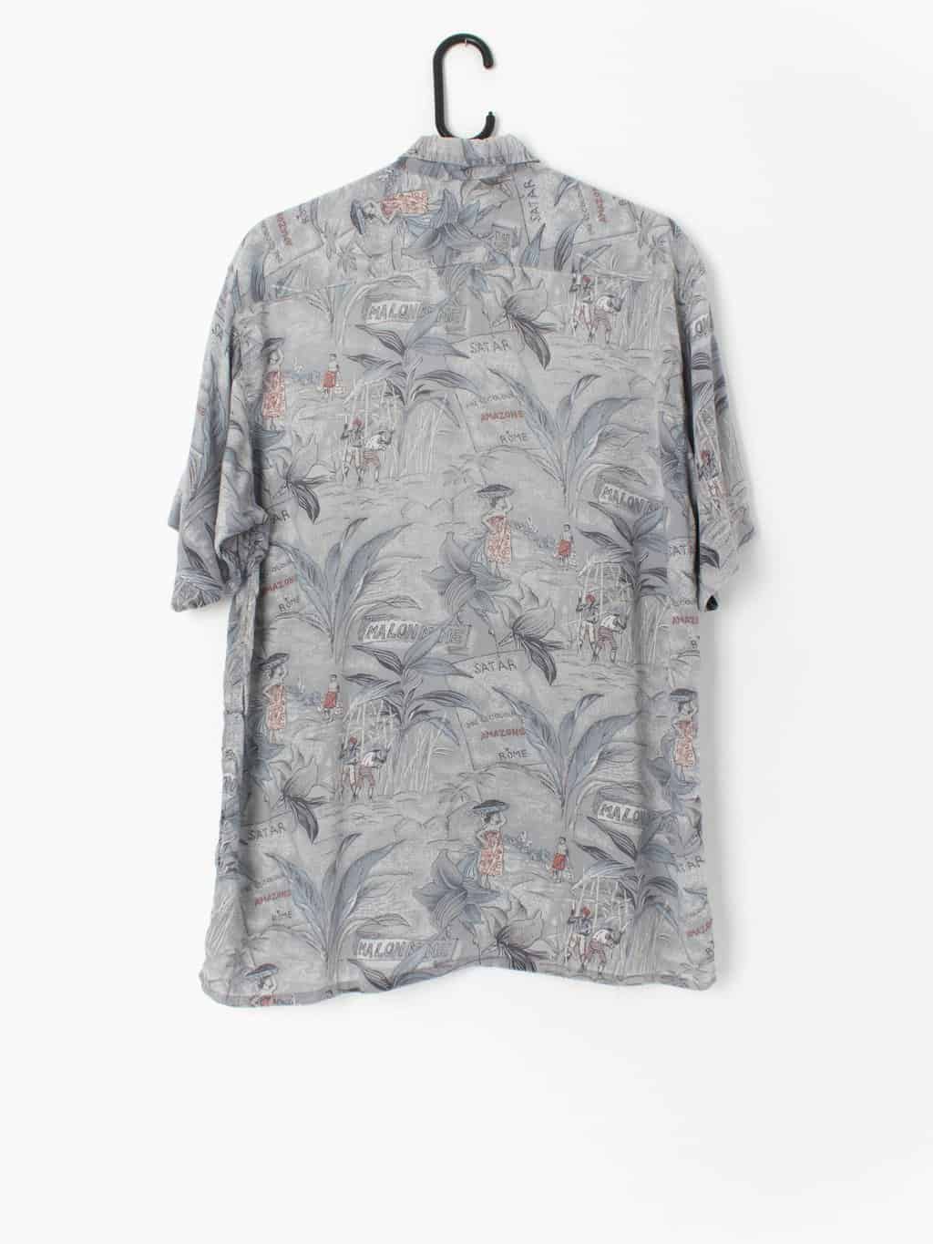 Vintage Hawaiian Shirt Grey With Amazon Jungle Print Medium 3