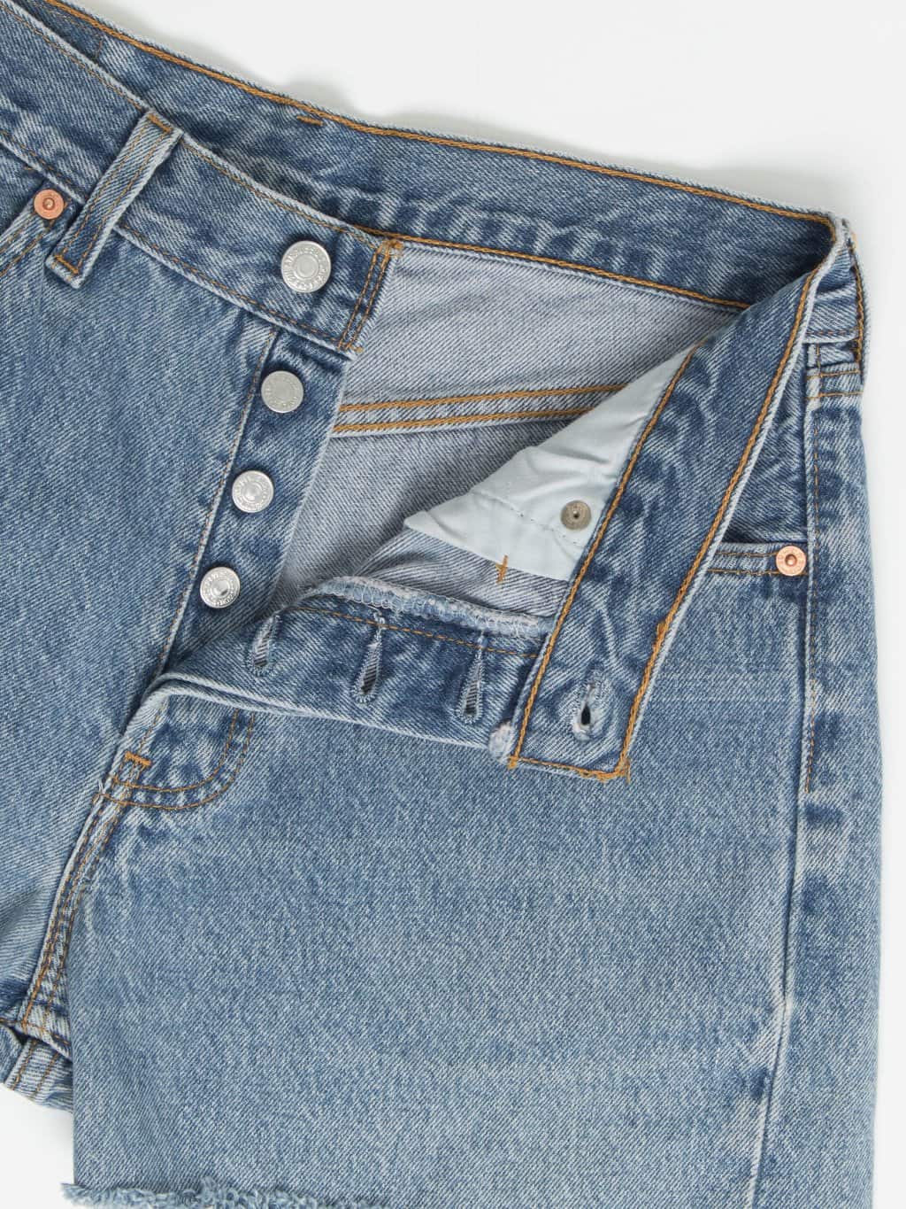 Vintage Levis 501 Frayed Denim Shorts In Stonewash Blue Made In Uk Small Medium 4