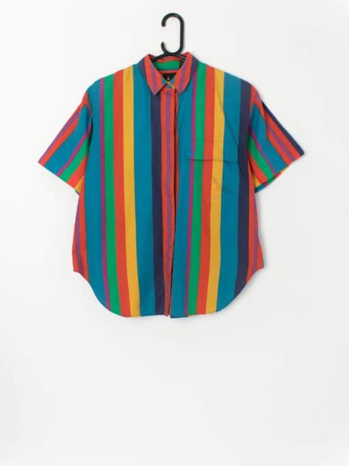 Vintage Multicoloured Rainbow Stripe Shirt By Liz Sports Medium