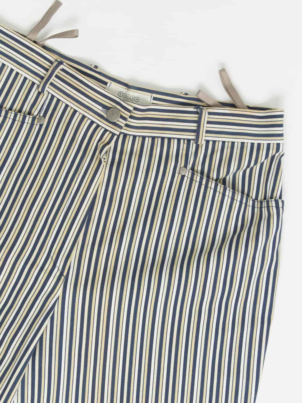 Vintage Striped Trousers 29 X 295 Blue Yellow And White With Belt Loops 90s Uk12 2