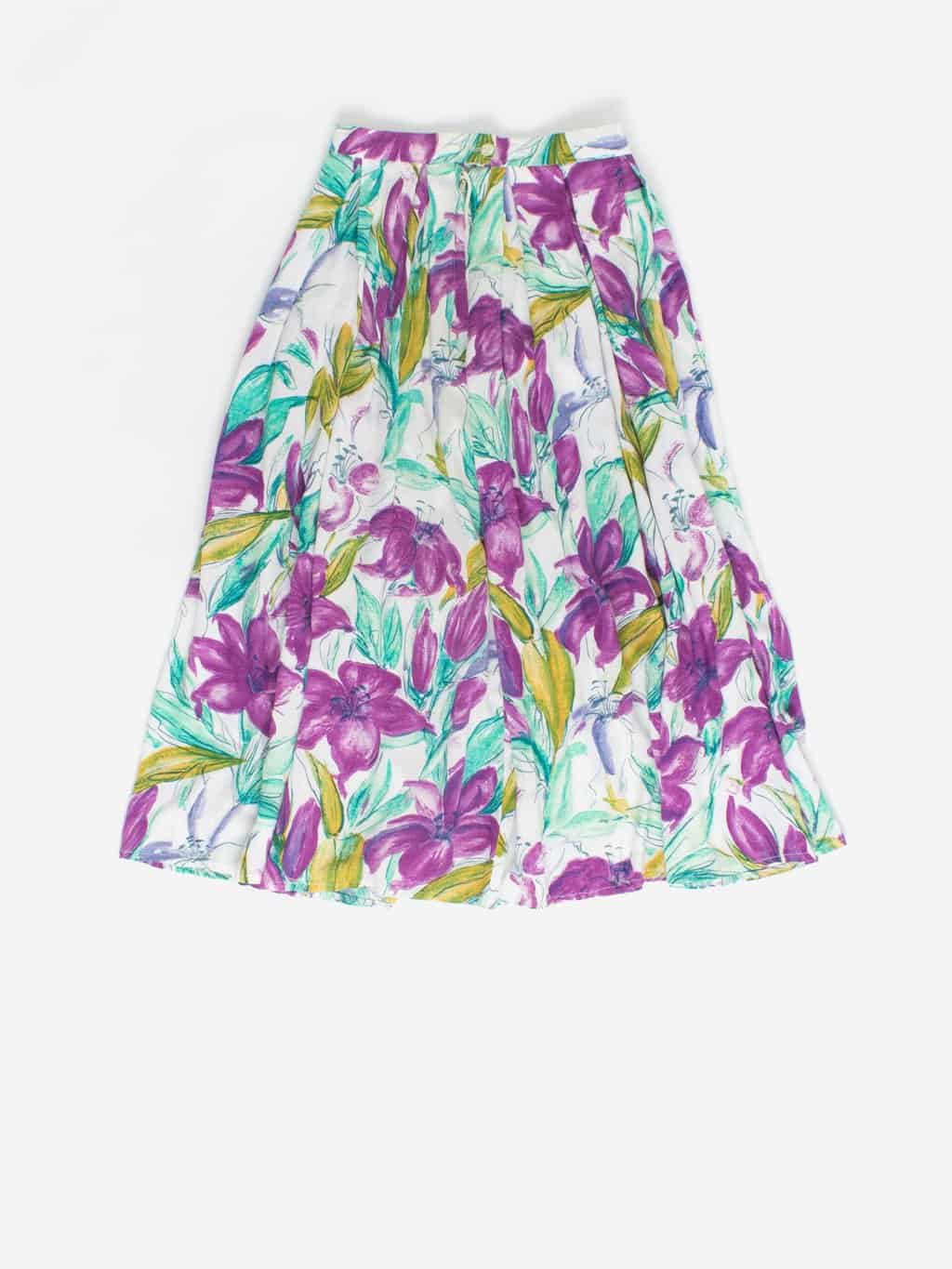 Vintage Vivien Smith Floral Skirt 25 Waist Pleated Mid Length Made In England Small 3