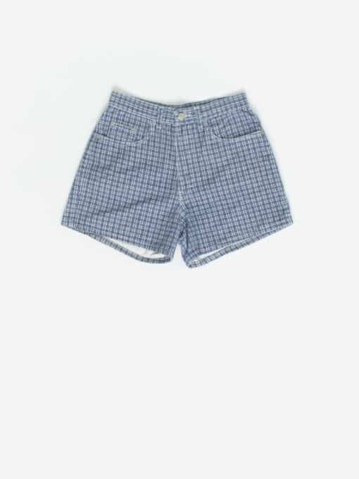 Vintage Women Denim Shorts In Blue And White Check Small