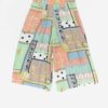 Y2k Culottes With A Bold Funky Print In Pastel Blue Mint Green And Peach Medium Large