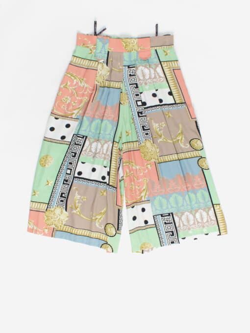 Y2k Culottes With A Bold Funky Print In Pastel Blue Mint Green And Peach Medium Large
