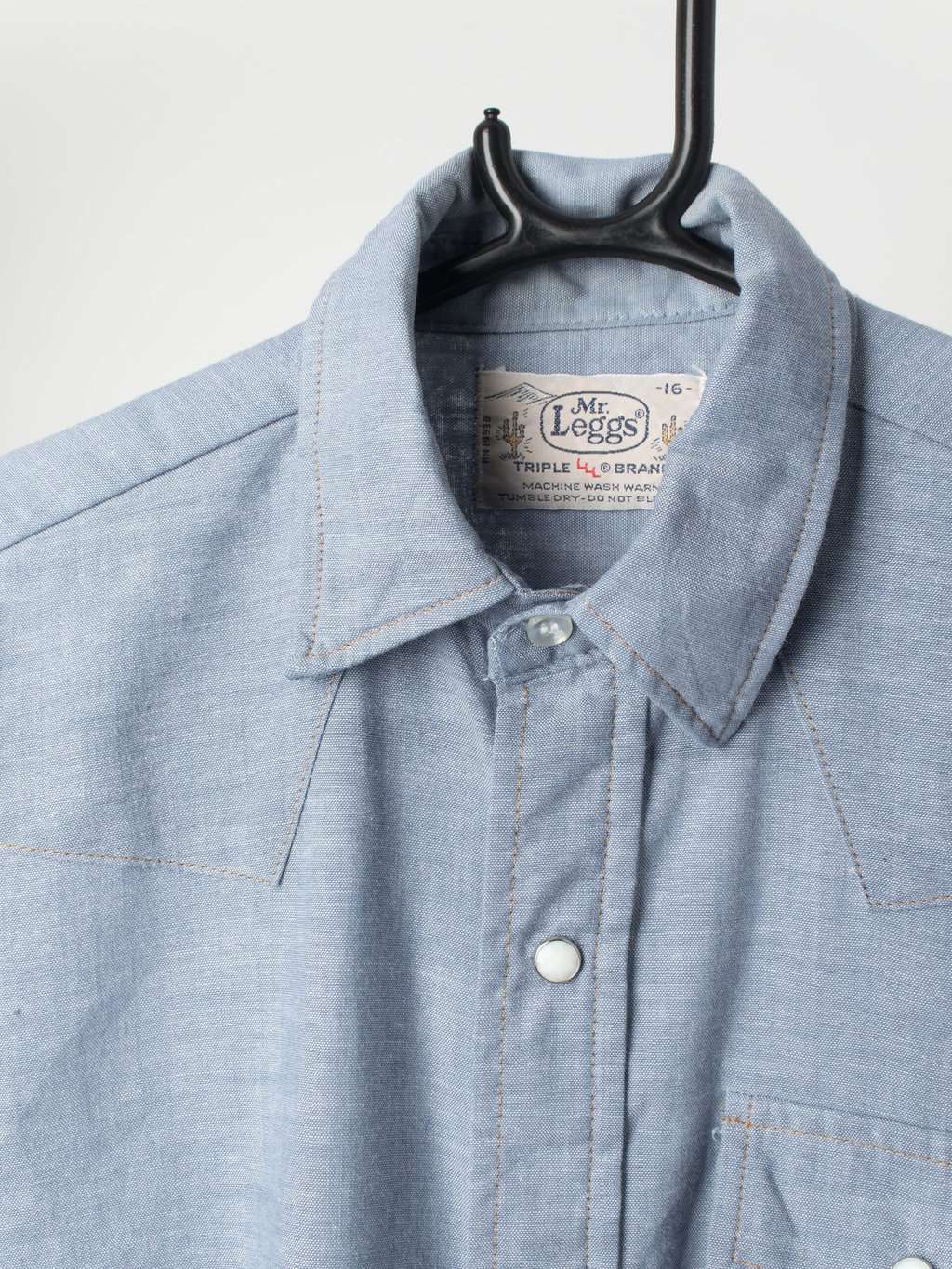 70s Vintage Mr Leggs Western Shirt In Light Blue Cotton Made In Usa Age 14 16 2