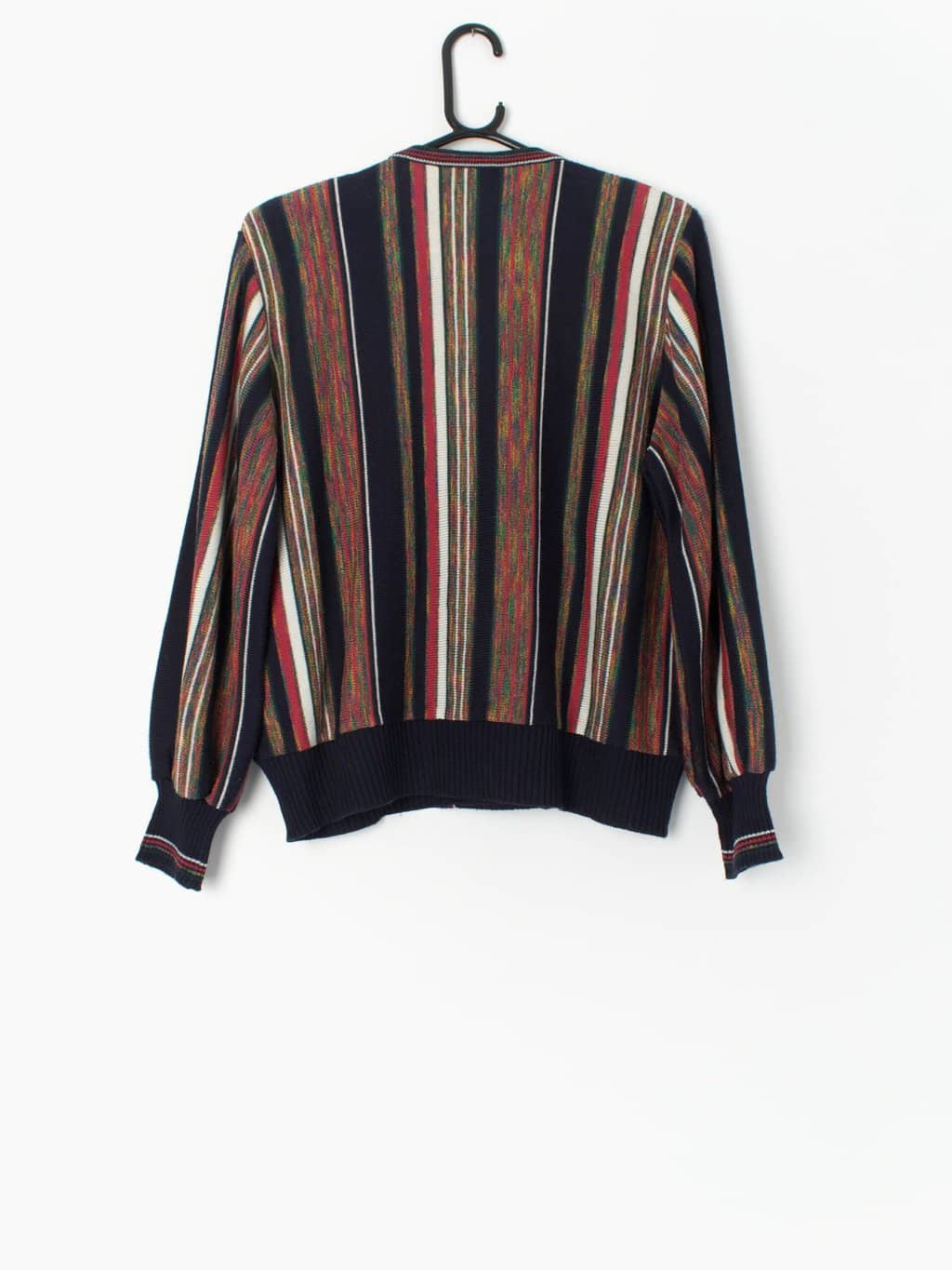 80s Striped Cardigan In Blue Red And Green With Gold Double Button Detail By Grazia Made In Italy Large 3