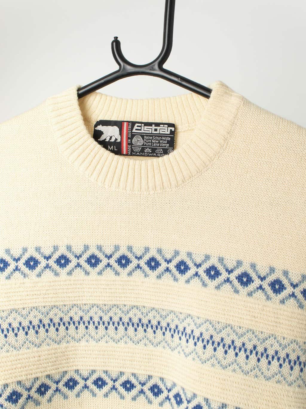 80s Vintage Eisbar Wool Jumper In Beige And Blue Made In Austria Medium 2