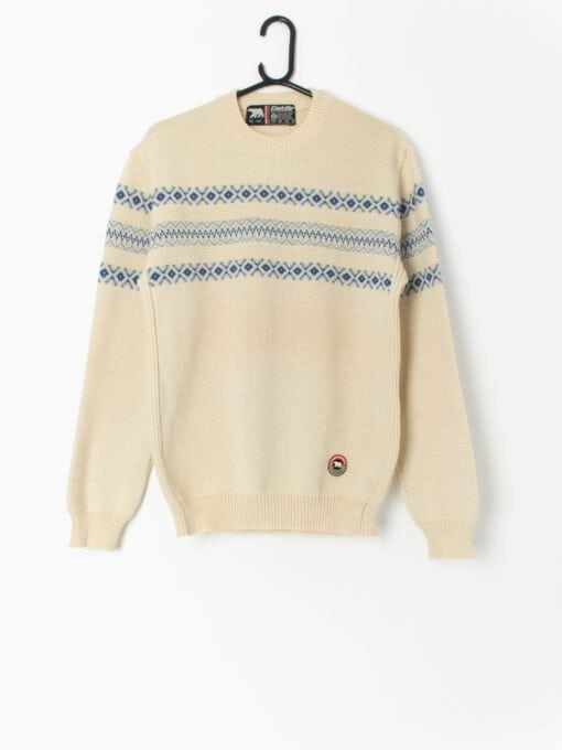 80s Vintage Eisbar Wool Jumper In Beige And Blue Made In Austria Medium