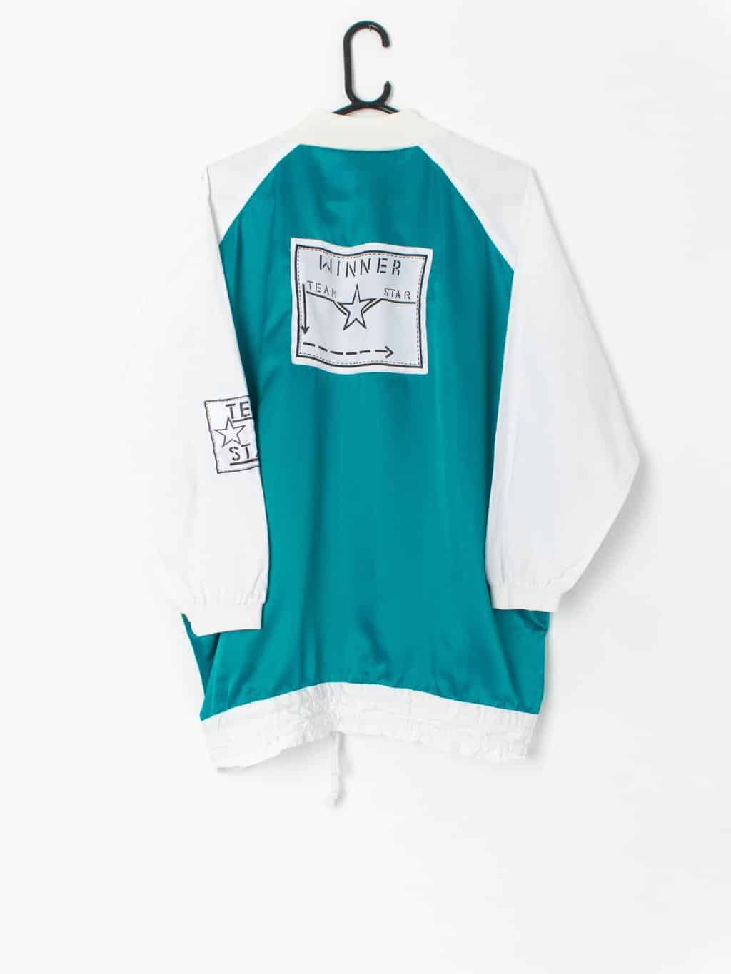 80s Vintage Track Jacket In Teal Blue Grey Bronze And White Xl 3