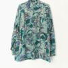 90s Green Silk Shirt With Crazy Artistic Paintbrush Pattern Medium Large