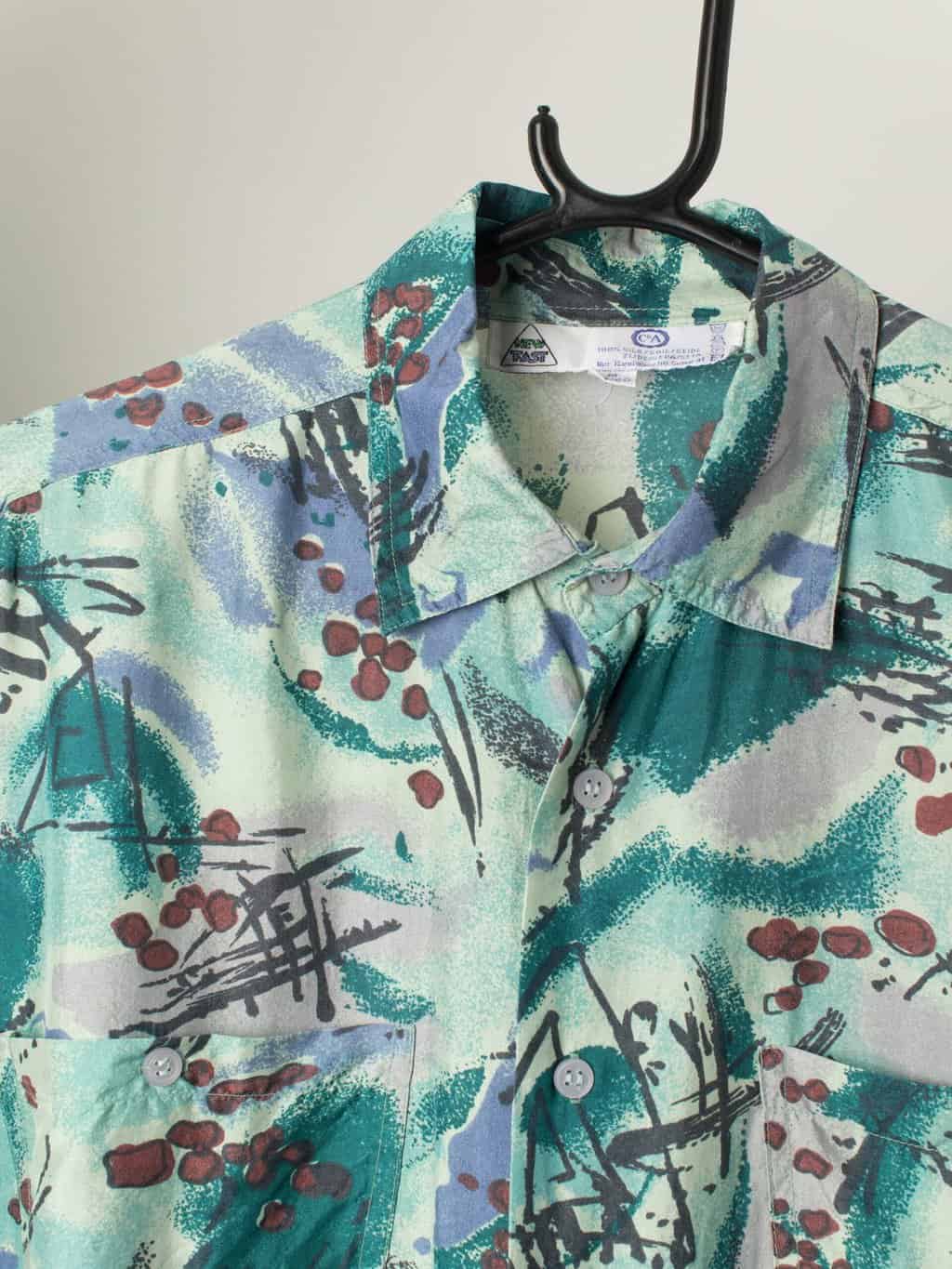 90s Green Silk Shirt With Crazy Artistic Paintbrush Pattern Medium Large 2