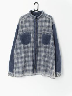 90s Jumbo Cord Overshirt In Blue And White Plaid With Zip Up Front Xl 2xl