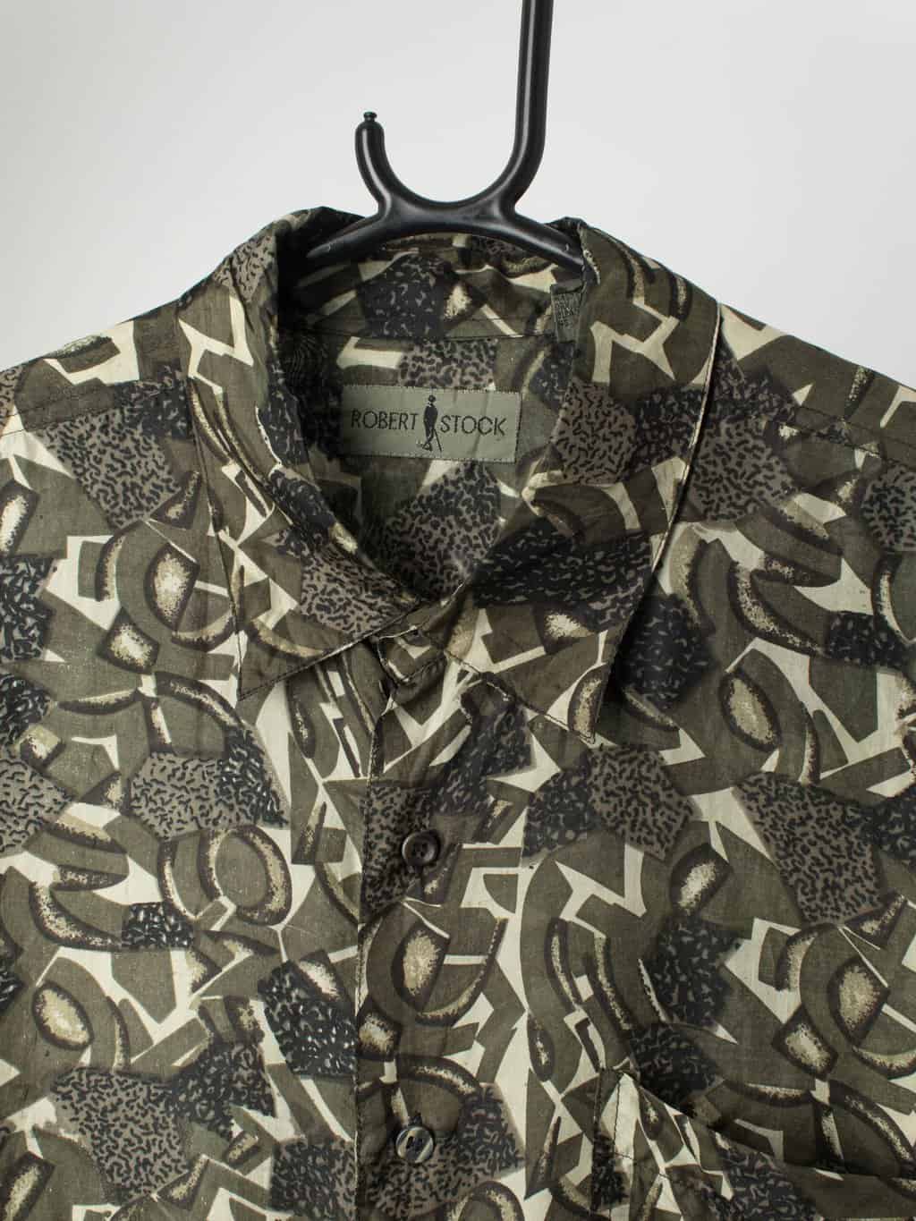 90s Patterned Silk Shirt With Green Geometric Pattern Medium Large 2