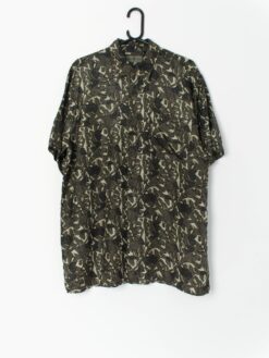 90s Patterned Silk Shirt With Green Geometric Pattern Medium Large