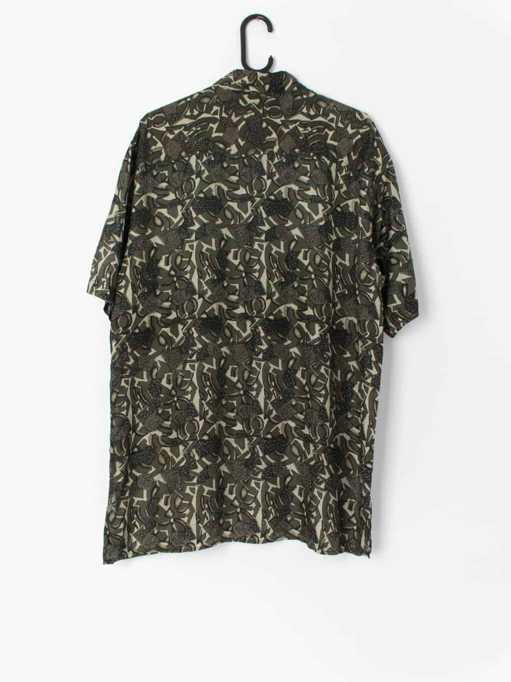 90s Patterned Silk Shirt With Green Geometric Pattern Medium Large 3