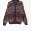 90s Purple Cardigan With Olive Green Geometric Design Medium Large