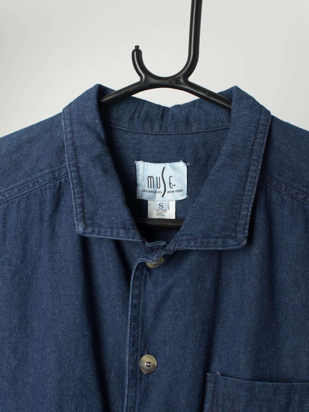 90s Vintage Denim Shirt In Dark Blue Short Sleeved Small Medium 2
