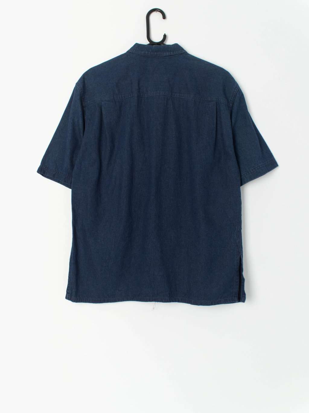 90s Vintage Denim Shirt In Dark Blue Short Sleeved Small Medium 3