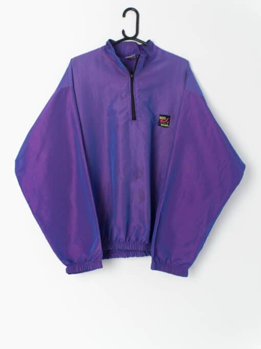 90s Vintage Windbreaker In Metallic Purple Oversized Pullover Jacket Large Xl
