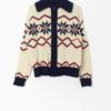 Mens Vintage Chunky Knitted Jacket In Red Navy And Cream With Snowflake Pattern Medium