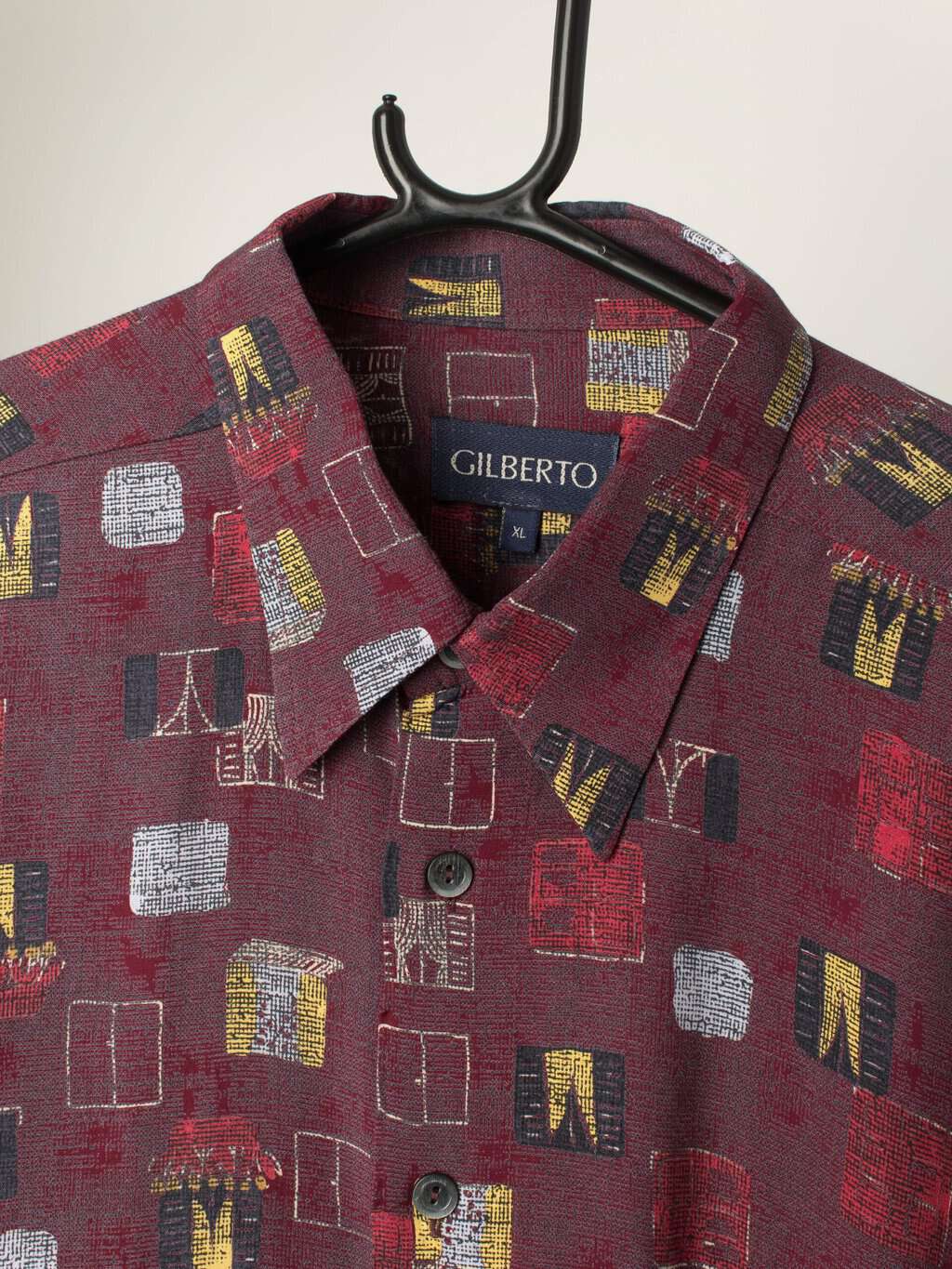 Vintage 80s Burgundy Shirt With Artistic Window Motifs Xl 2