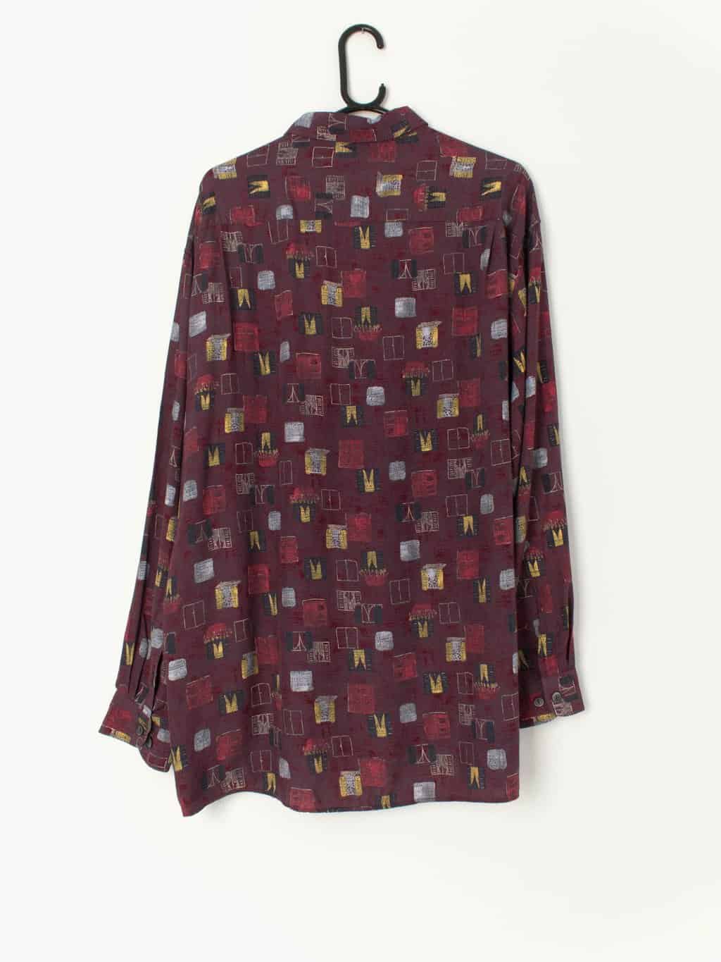 Vintage 80s Burgundy Shirt With Artistic Window Motifs Xl 3